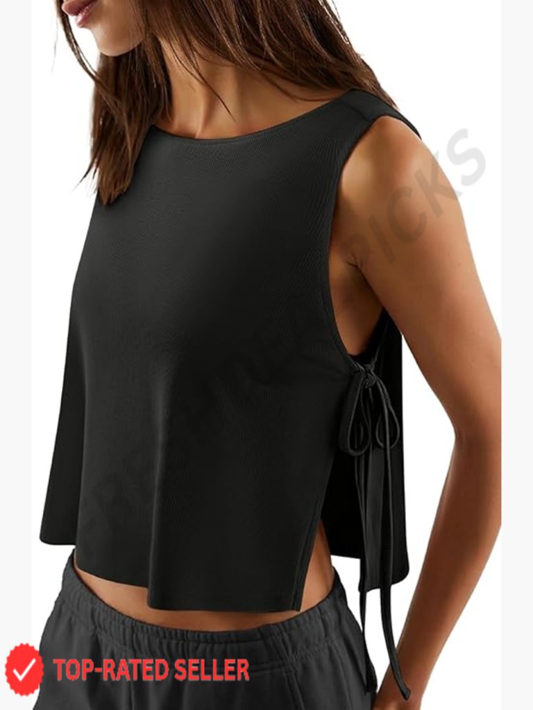Sleeveless Workout Tank Top Side Tie Sports Gym Yoga Crop Athletic Activewear